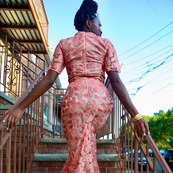 LIGHT PINK & GOLD LACE FLORAL MOCK TURTLE NEXT MAXI GOWN DRESS For A Queen ✨ - Picture 1 of 7